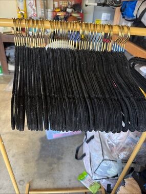 Black Velvet Non-Slip Hangers with Gold Hooks - Lot of 50